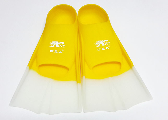 Yellow White Silicone  Swim Fins , Swimming Flipper Silk Printed Logo