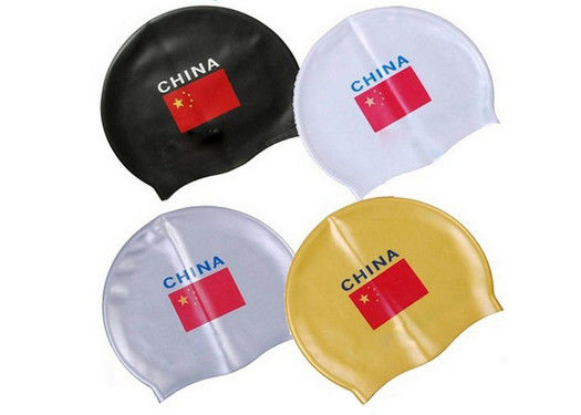 Chinese Flag Silicone Swim Caps 222*19mm  Anti-slid Durable For Adult