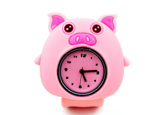 Lovely Pink Pig Silicon Slap Bracelet Wrist Watches For Girls With Logo Customized