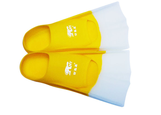 Yellow White Silicone  Swim Fins , Swimming Flipper Silk Printed Logo